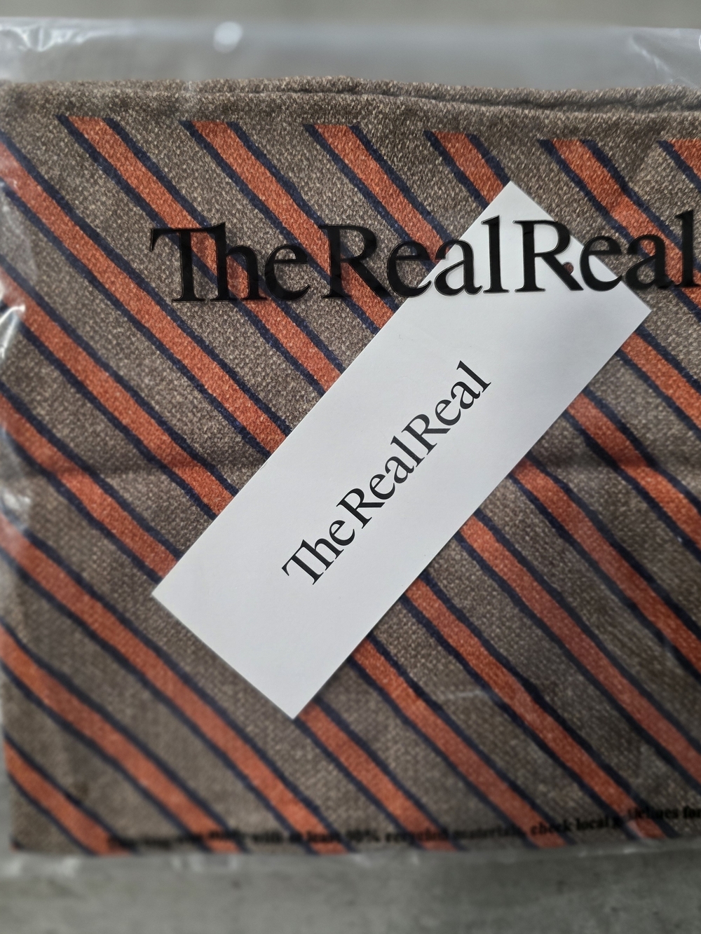 Brunello Cucinelli Brown Pocket Square with Orange & Navy Stripes